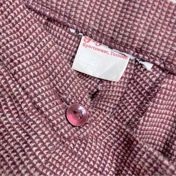 Vintage Burgundy White Micro Houndstooth High Waist Straight Leg Pants 24 - Picture 8 of 13